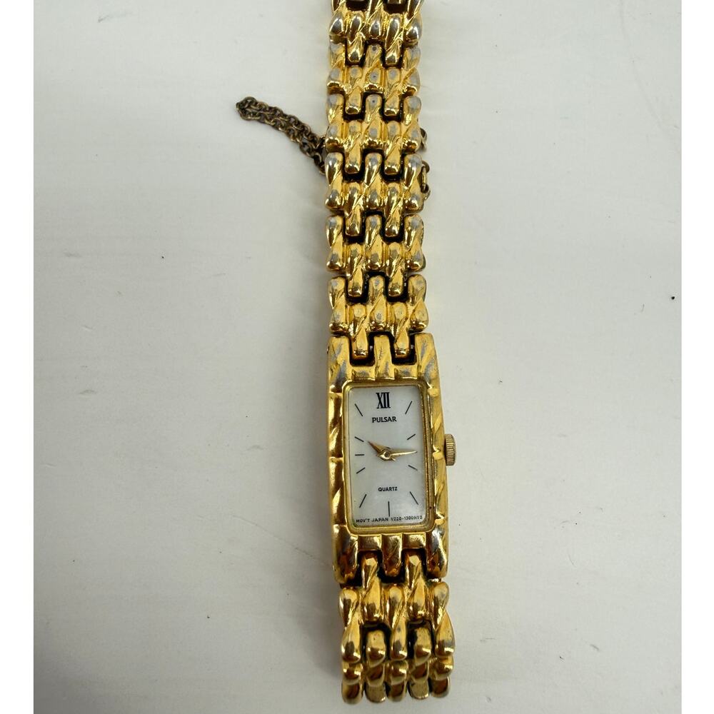 Vintage Pulsar Gold Tone Bracelet Watch Statement Jewelry 5.5 Inch Needs Battery
